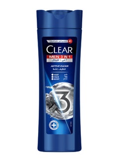 CLEAR Clear Men  3In1 Shampoo For Men, Anti Dandruff Shampoo For Hair, Face And Body Blue 400ml  - Image 1
