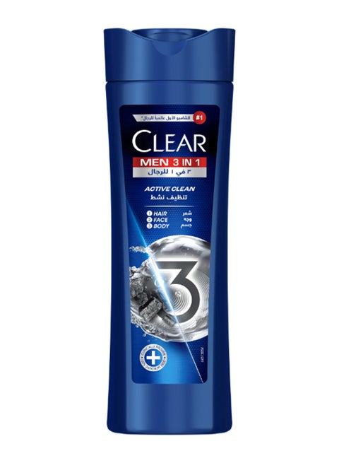 Clear Men  3In1 Shampoo For Men, Anti Dandruff Shampoo For Hair, Face And Body Blue 400ml
