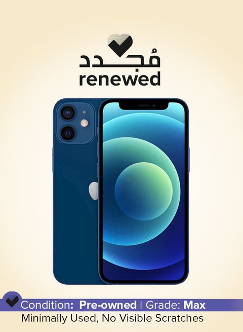 مجدد- هاتف آيفون 12 ميني مع تطبيق فيس تايم بذاكرة تخزين داخلية سعة 128 جيجابايت بلون أزرق، يدعم تقنية 5G- مواصفات الشرق الأوسط