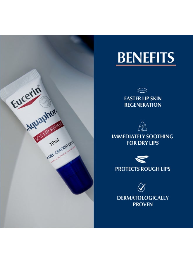 Eucerin - Aquaphor Sos Lip Repair Lip Balm Moisturizing Effect For Dry And Cracked Lips 10ml - Image 1