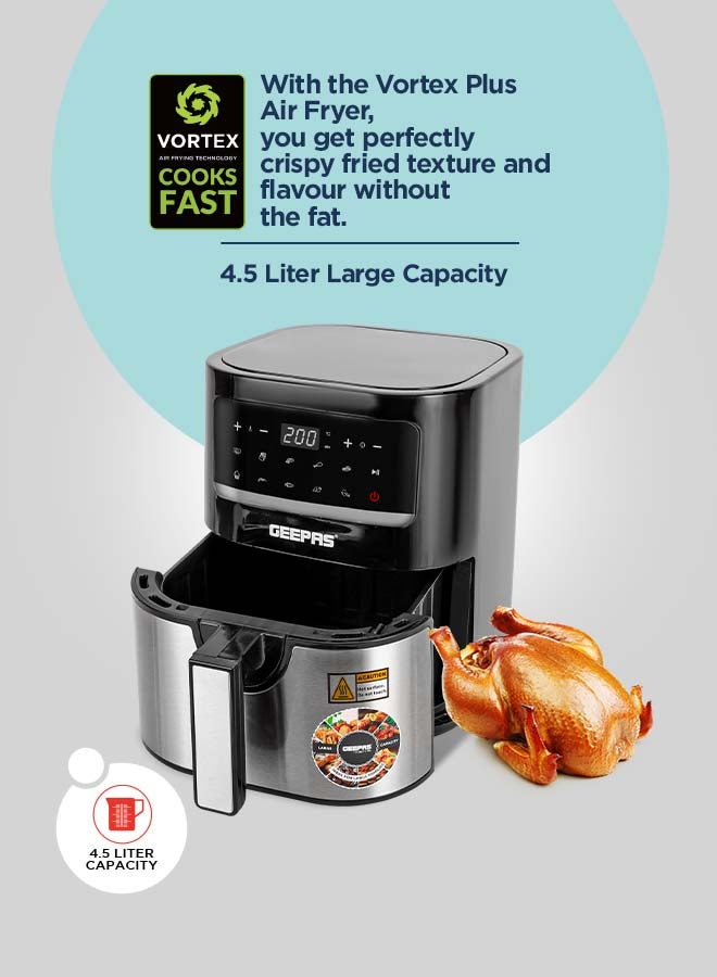 GEEPAS Digital Air Fryer With Vortx Air Frying Technology Oil-Free Cooking 4.5 L 1600 W GAF37517N Black/Silver  - Image 3