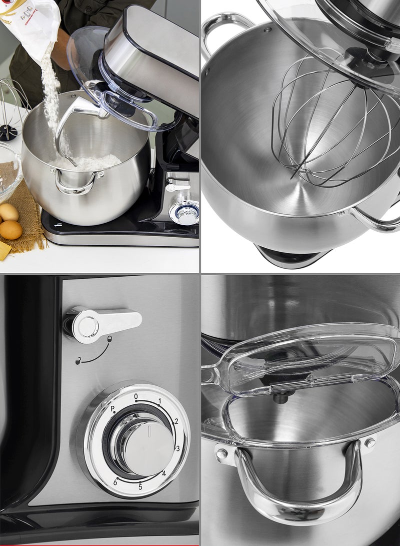 GEEPAS - Geepas Kitchen Machine | 6 Level Mixing Speed Control, 12L Stainless Steel Bowl with Handles & Transparent Anti-Splash Lid | LED Power Indicator | 2000W Powerful Motor 12 L 2000 kW GSM43042 Silver - Image 1