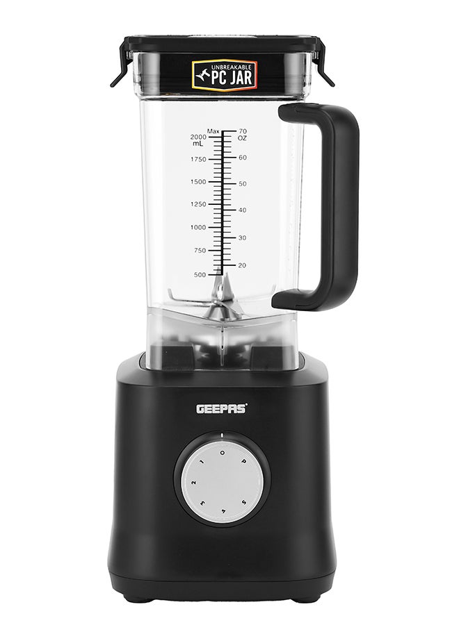 GEEPAS - Professional Blender, Powerful Motor - Various Speed Options, Unbreakable PC Jar, Stainless Steel 6 Leave Blade, Countertop Blender for Milkshake Fruit Smoothie Maker 2 L 2000 W GSB44078N Black - Image 1