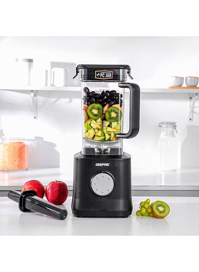 GEEPAS - Professional Blender, Powerful Motor - Various Speed Options, Unbreakable PC Jar, Stainless Steel 6 Leave Blade, Countertop Blender for Milkshake Fruit Smoothie Maker 2 L 2000 W GSB44078N Black - Image 1