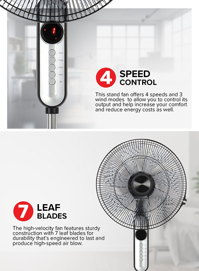 Olsenmark - 16" Classic Stand Fan With Remote Stand/Fan With Remote Control OMF1793, Pedestal Fans With 3 Modes, Efficient 70 W Motor For Better Cooling, Timer,7 Leaf Blades 70 W OMF1793 Black - Image 1