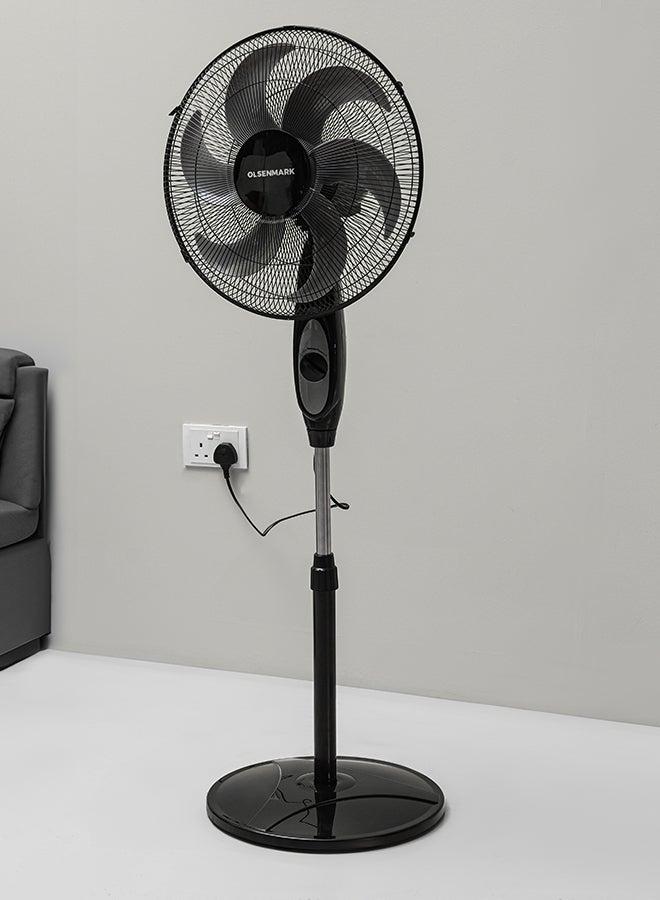 16" Stand Fan With 4 Speed Control, High Air Flow, Super Quiet Motor, Wide Range Oscillation, 5 Leaf AS Blades 70 W OMF1794 Black