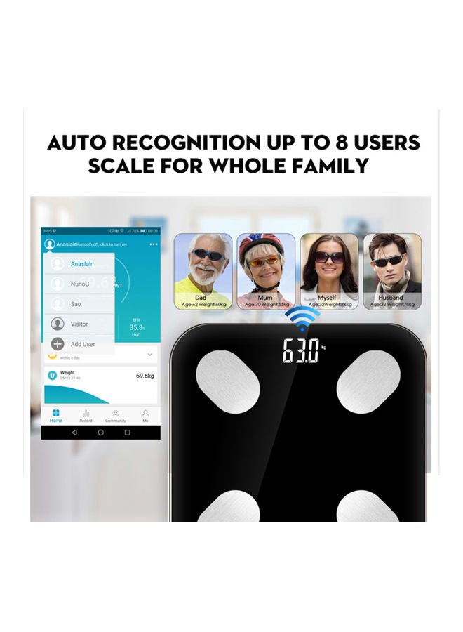 عربست ميزان إلكتروني ذكي متعدد الوظائف لقياس نسبة الدهون في الجسم مناسب للاستخدام المنزلي أسود 26 x 26 x 2سم - Image 2