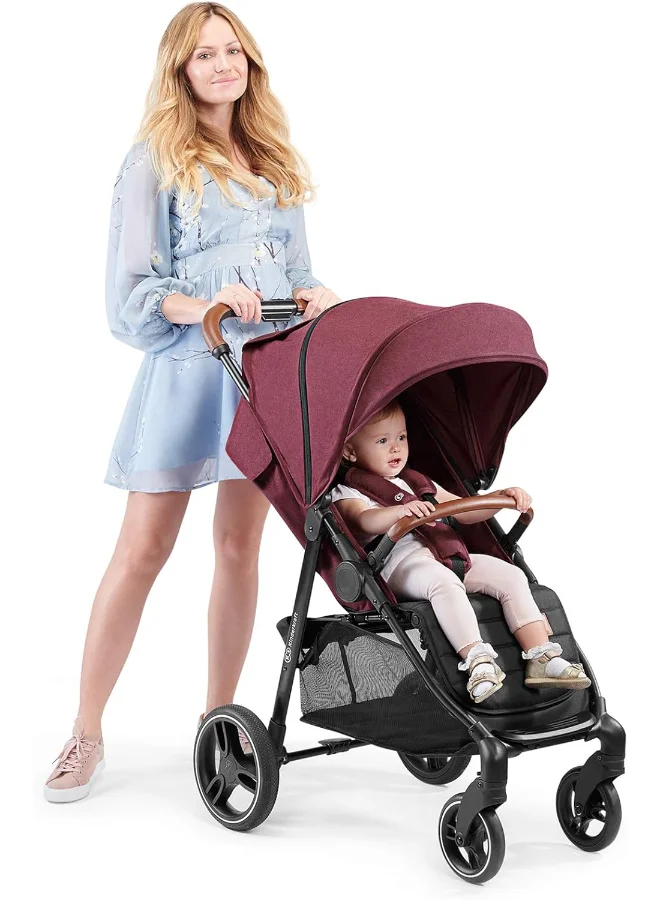 Kinderkraft Grande Stroller - Black, Reclining, Foldable, Multi-level Backrest Adjustment, 5-Point Saftey Belts, With Large Shopping Bag, Large Canopy, Suitable for 0+ months