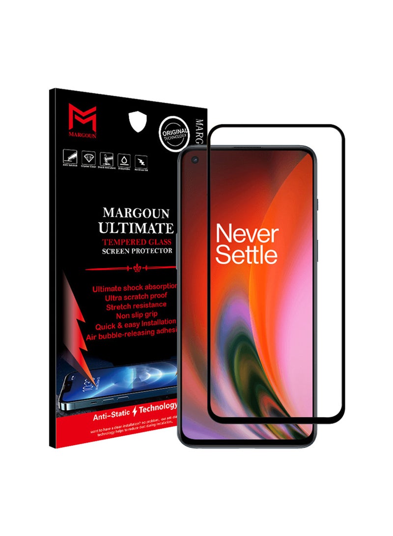 مارجون لاصقة حماية ألتيميت للشاشة من الزجاج المقوى 3D لهاتف ون بلس نورد 2 5G (6.43 بوصة) 2021 شفاف/ أسود - Image 1