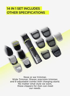 GEEPAS 14-in-1 Grooming Kit, Magnetic Suction Charging Mode, GTR56026, 60mins Working Lithium Battery Charging Indicator Life Ideal For Short And Long Hair Fully Washable Silver  - Image 2