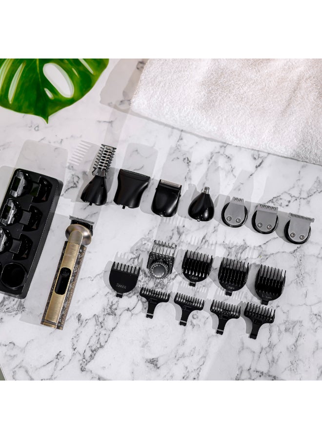 18-in-1 Rechargeable Digital Grooming Kit | Removable and Washable Blades, Zero Overlap Blades, T-Blade, U-Blade, Cosmetic Trimmer, Works 90 Minutes Continuously on Full Charge| Cord and Cordless Working, Prefect for Home and Professional Styling | 2 Years Warranty GTR56026N Gold & Black