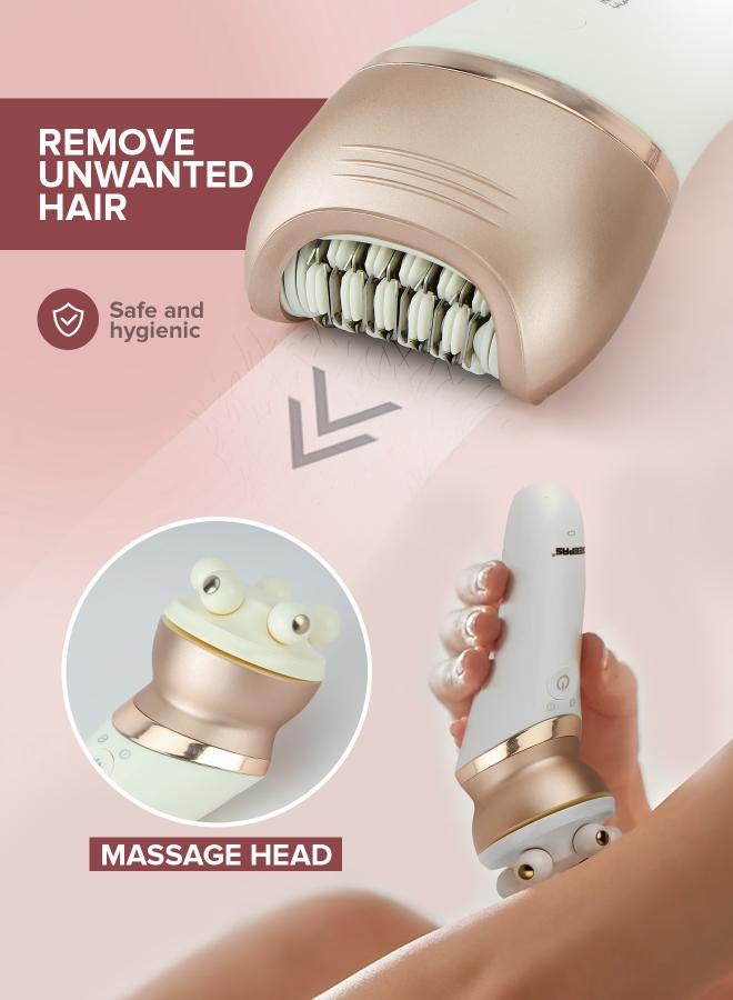 GEEPAS GLS86053 Rechargeable Ladies Grooming Set 4-in-1 Electric Hair Remover Detachable Shaving Head, On/Off Switch, LED Indicator Light, Ideal To Remove Unwanted Hair White 26cm - Image 5