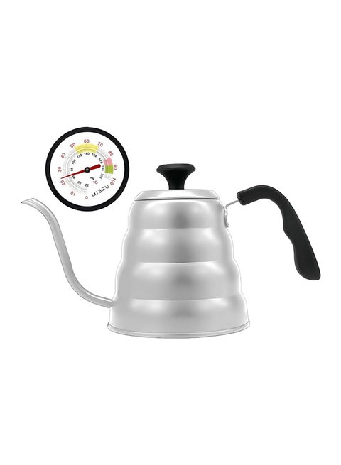 Coffee Kettle With Thermometer Drip V60 Pour Over Coffee Gooseneck Thin Spout Works On Stovetop Silver 1200ml
