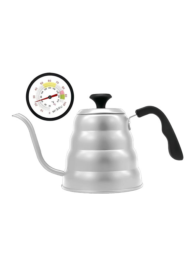 MIBRU - Coffee Kettle With Thermometer Drip V60 Pour Over Coffee Gooseneck Thin Spout Works On Stovetop Silver 1200ml - Image 1