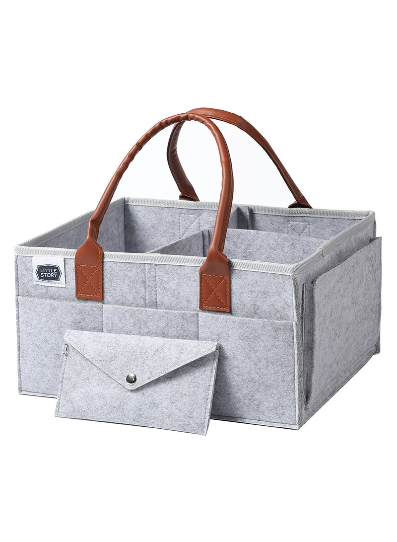 Little Story Foldable And Portable Diaper Caddy Organizer Caddy With Travel Pouch - Medium - Grey  - Image 1