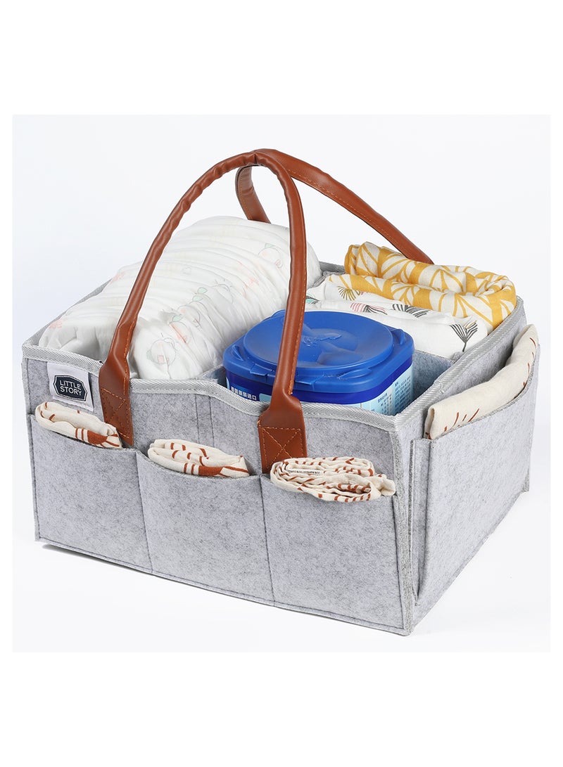 Little Story Foldable And Portable Diaper Caddy Organizer Caddy With Travel Pouch - Medium - Grey  - Image 2