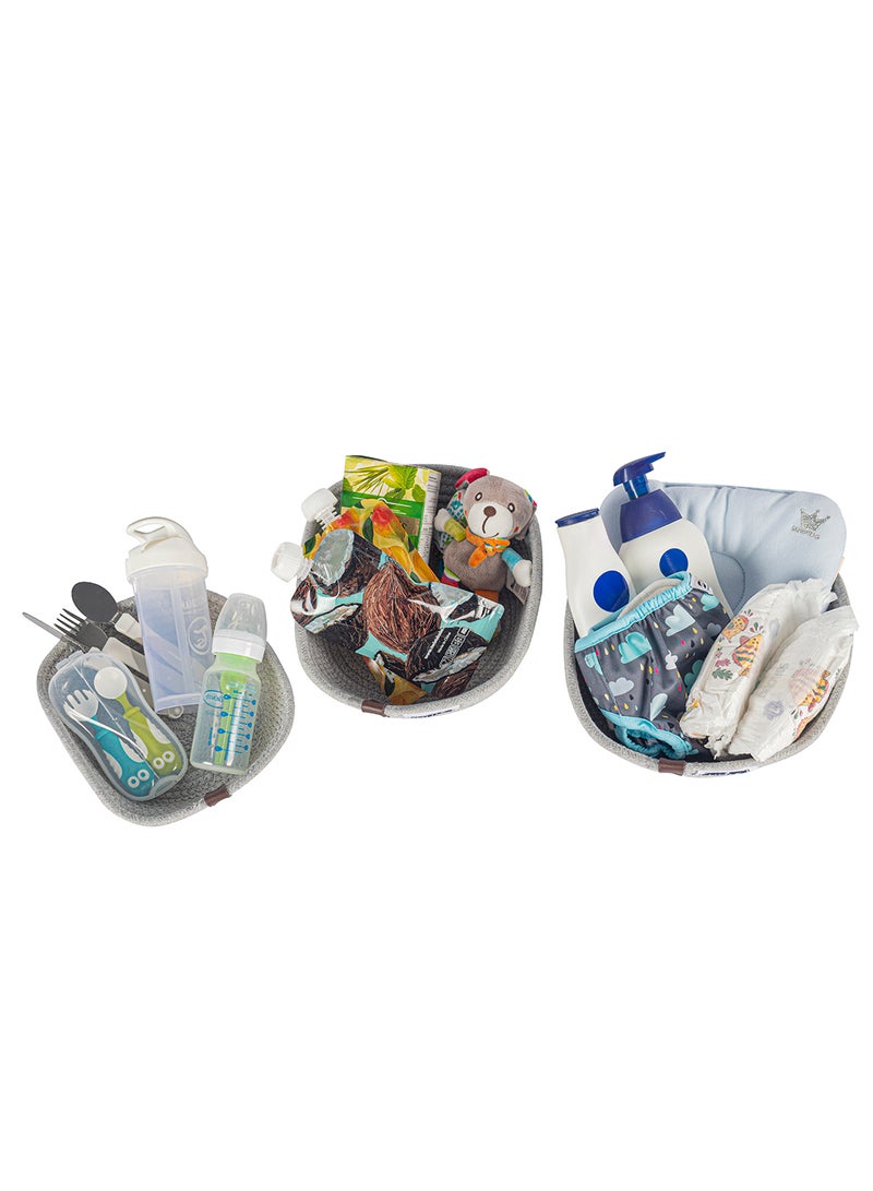 Little Story - Set Of 3 Multipurpose Rope Baskets For Baby Accessories - Grey - Image 1