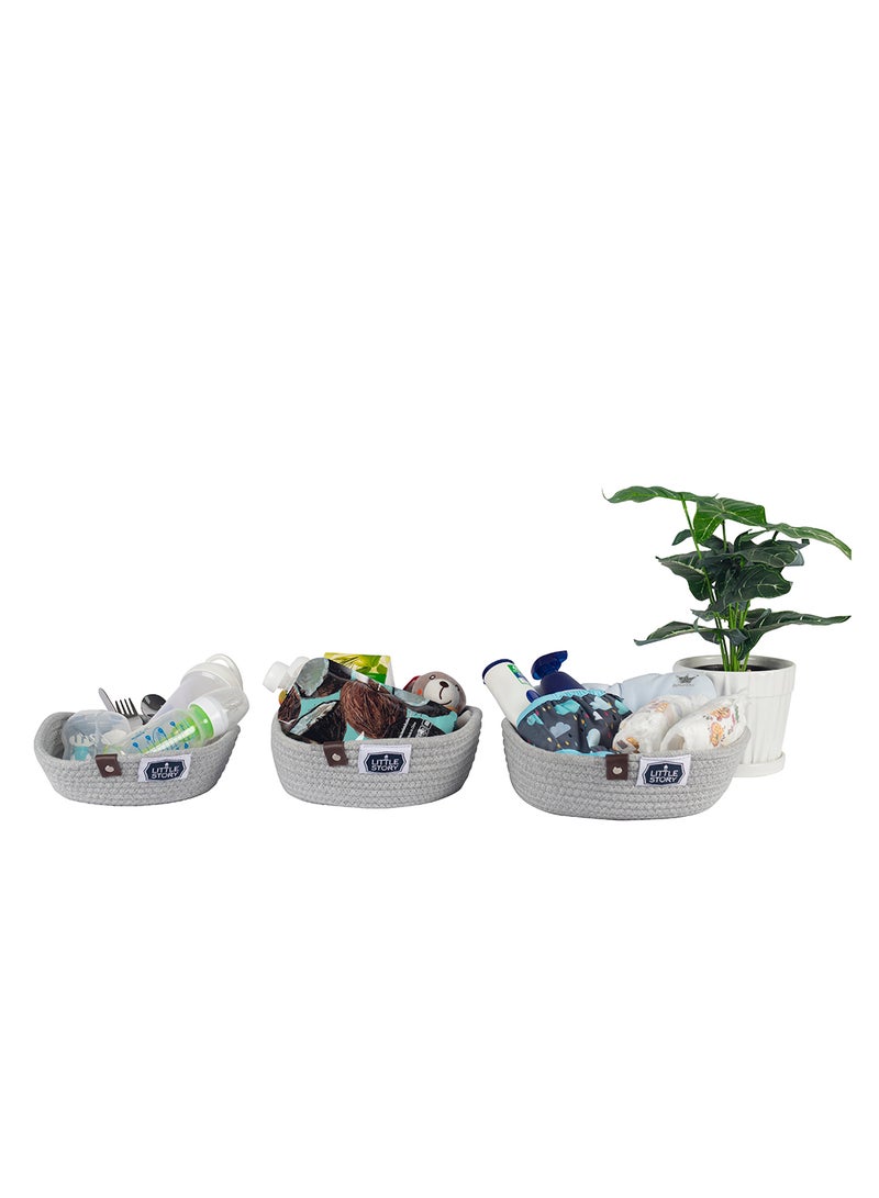 Little Story - Set Of 3 Multipurpose Rope Baskets For Baby Accessories - Grey - Image 1