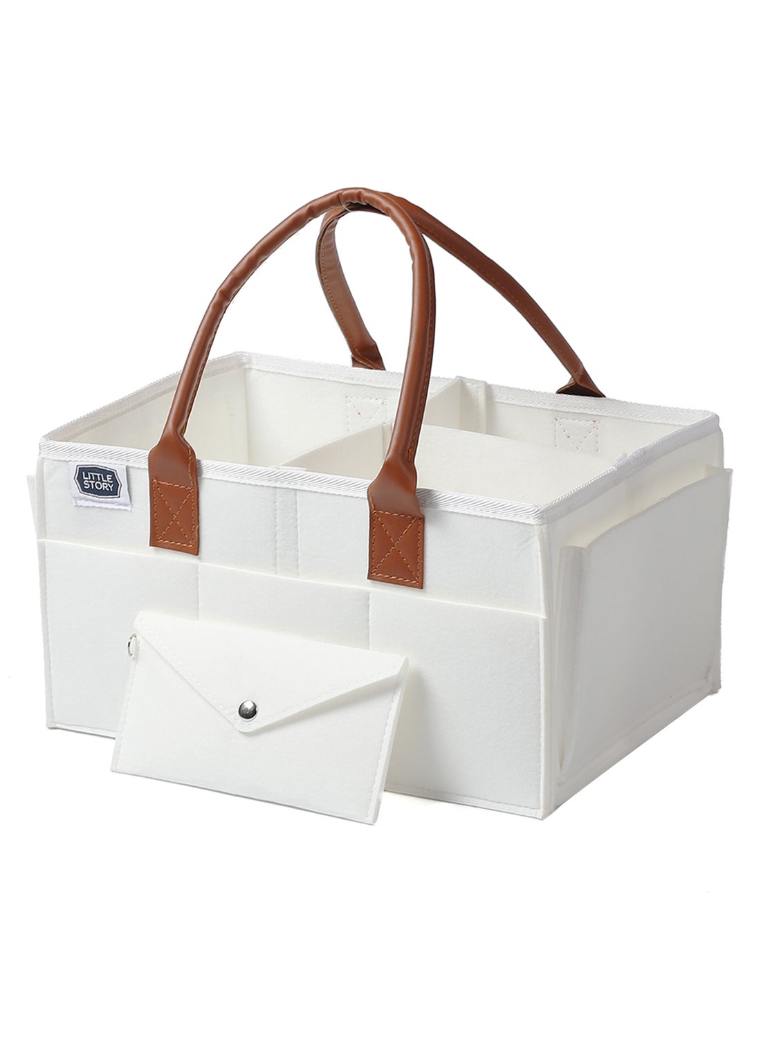 Little Story Foldable And Portable Diaper Caddy Organizer Caddy With Travel Pouch - Medium - White