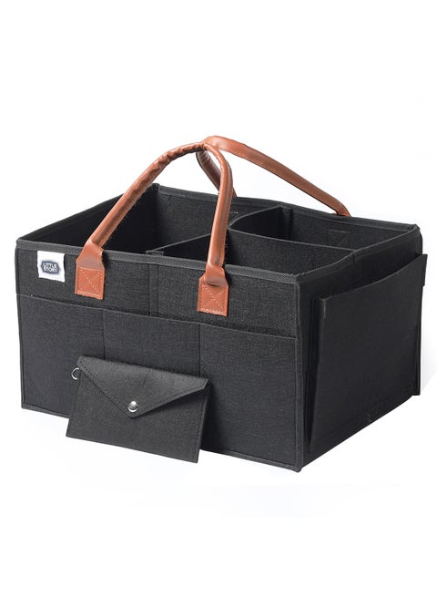 Foldable And Portable Diaper Caddy Organizer Caddy With Pouch - Medium - Black
