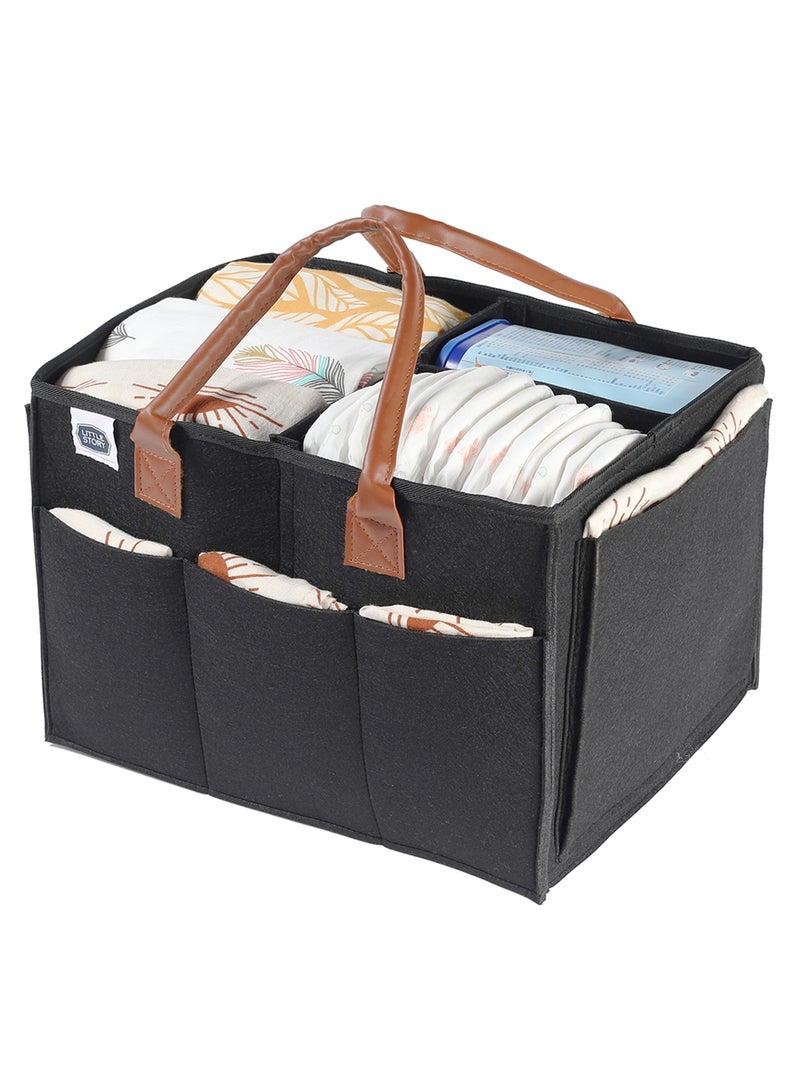 Little Story Foldable And Portable Diaper Caddy Organizer Caddy With Travel Pouch - Large - Black  - Image 2