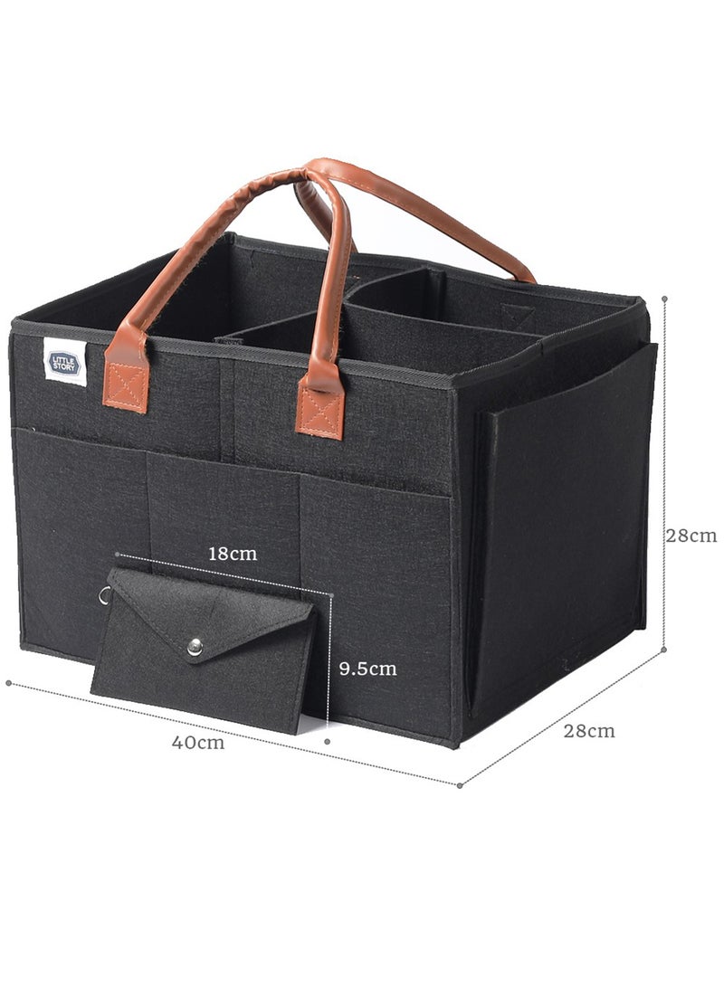 Little Story Foldable And Portable Diaper Caddy Organizer Caddy With Travel Pouch - Large - Black  - Image 5