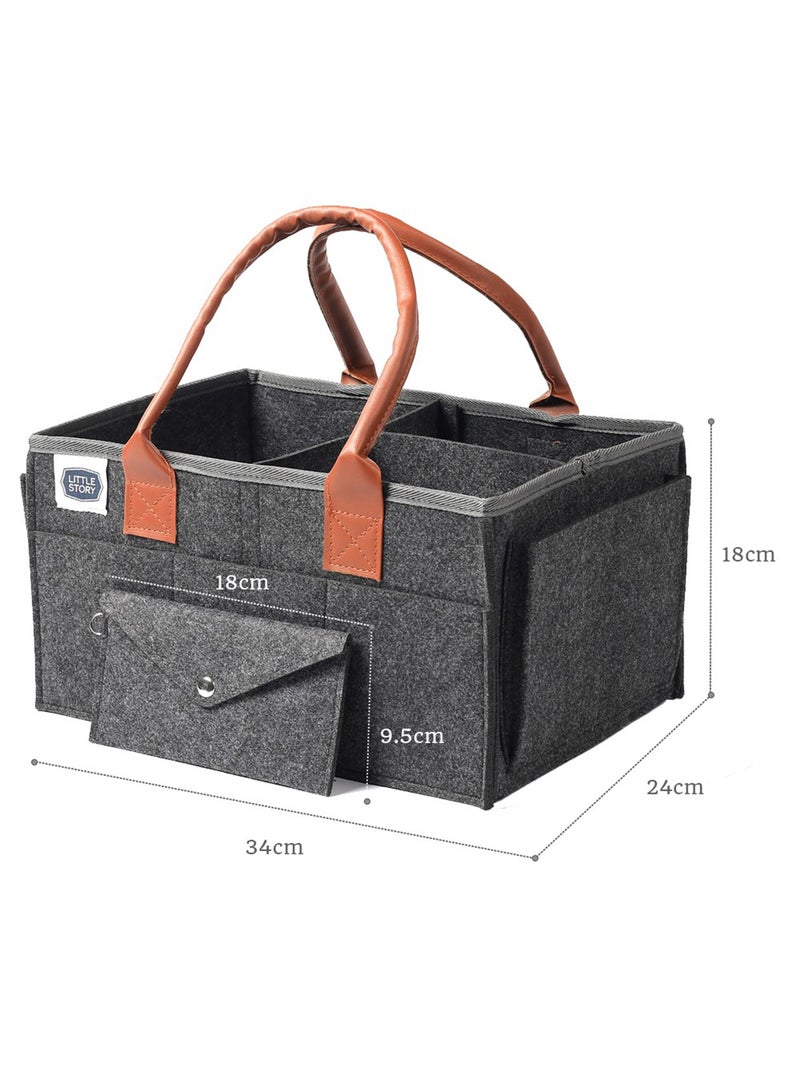 Little Story Foldable And Portable Diaper Caddy Organizer Caddy With Travel Pouch - Medium - Dark Grey  - Image 5