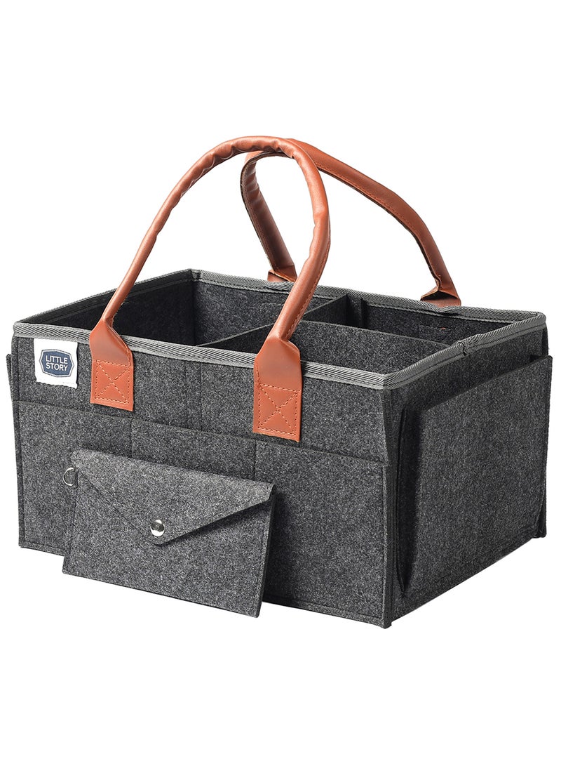 Little Story Foldable And Portable Diaper Caddy Organizer Caddy With Travel Pouch - Medium - Dark Grey  - Image 1
