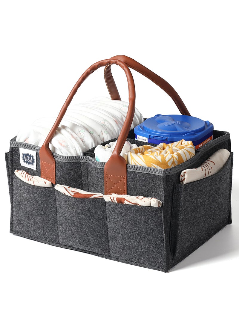 Little Story Foldable And Portable Diaper Caddy Organizer Caddy With Travel Pouch - Medium - Dark Grey  - Image 2