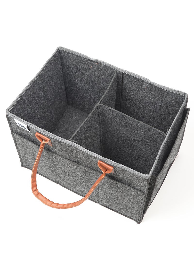Little Story Foldable And Portable Diaper Caddy Organizer Caddy With Pouch - Large - Dark Grey  - Image 3