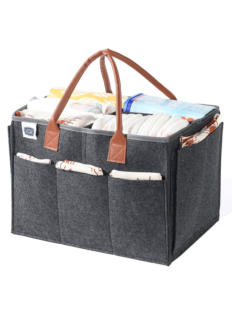 Little Story Foldable And Portable Diaper Caddy Organizer Caddy With Pouch - Large - Dark Grey  - Image 2