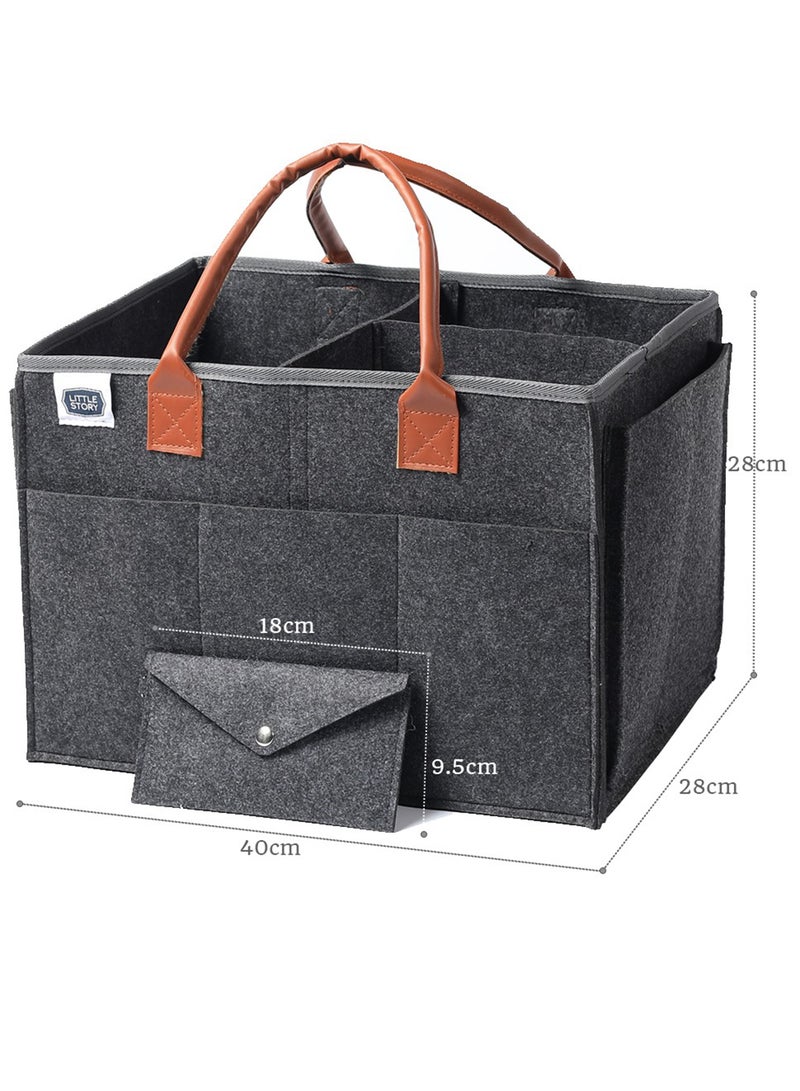 Little Story Foldable And Portable Diaper Caddy Organizer Caddy With Pouch - Large - Dark Grey  - Image 5