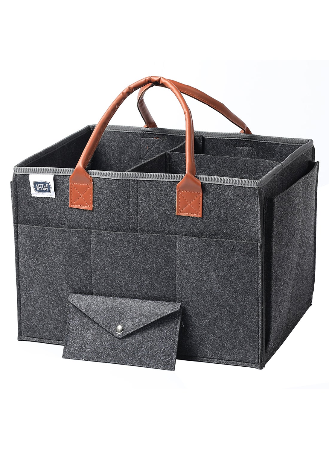 Little Story Foldable And Portable Diaper Caddy Organizer Caddy With Pouch - Large - Dark Grey