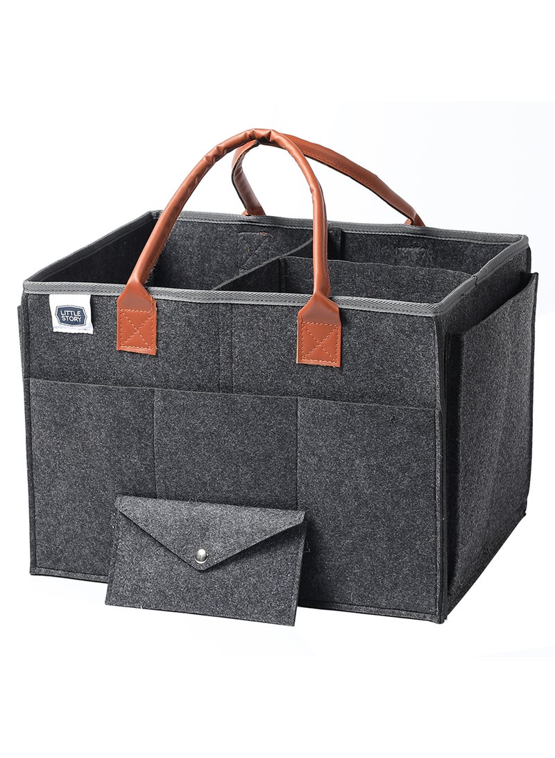 Little Story Foldable And Portable Diaper Caddy Organizer Caddy With Pouch - Large - Dark Grey  - Image 1