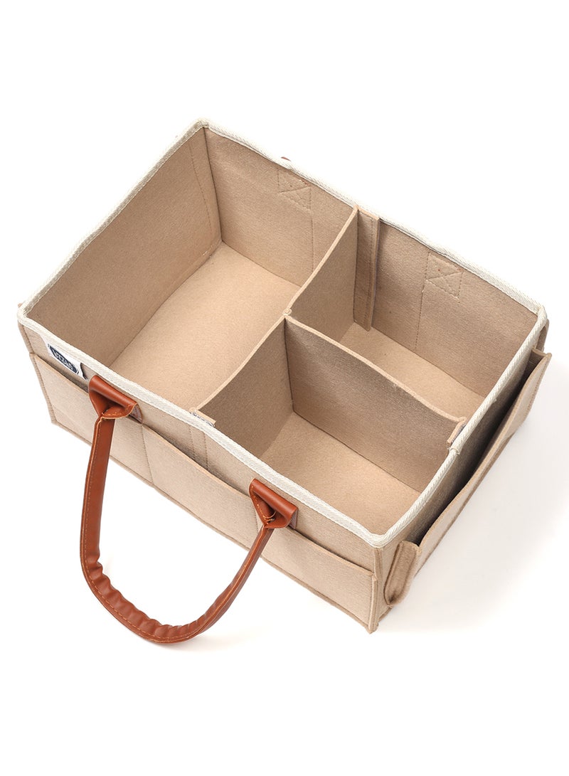 Little Story - Foldable And Portable Diaper Caddy Organizer Caddy With Travel Pouch - Medium - Ivory - Image 1