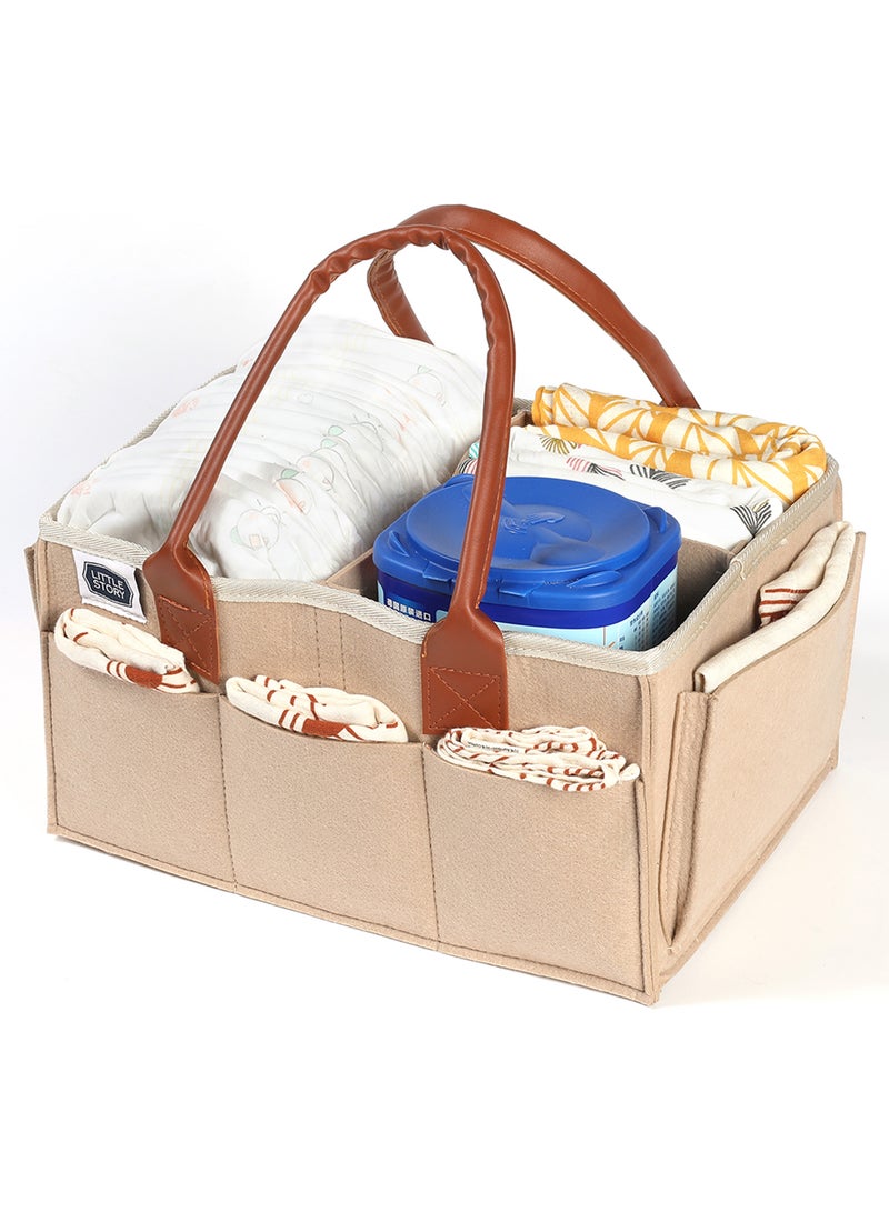 Little Story - Foldable And Portable Diaper Caddy Organizer Caddy With Travel Pouch - Medium - Ivory - Image 1