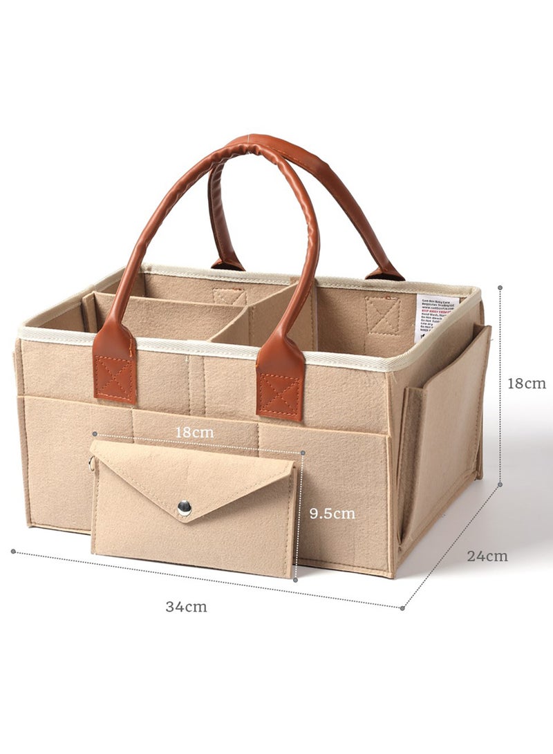 Little Story - Foldable And Portable Diaper Caddy Organizer Caddy With Travel Pouch - Medium - Ivory - Image 1