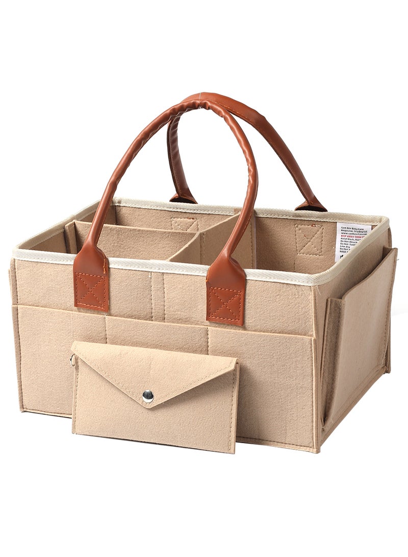 Little Story - Foldable And Portable Diaper Caddy Organizer Caddy With Travel Pouch - Medium - Ivory - Image 1