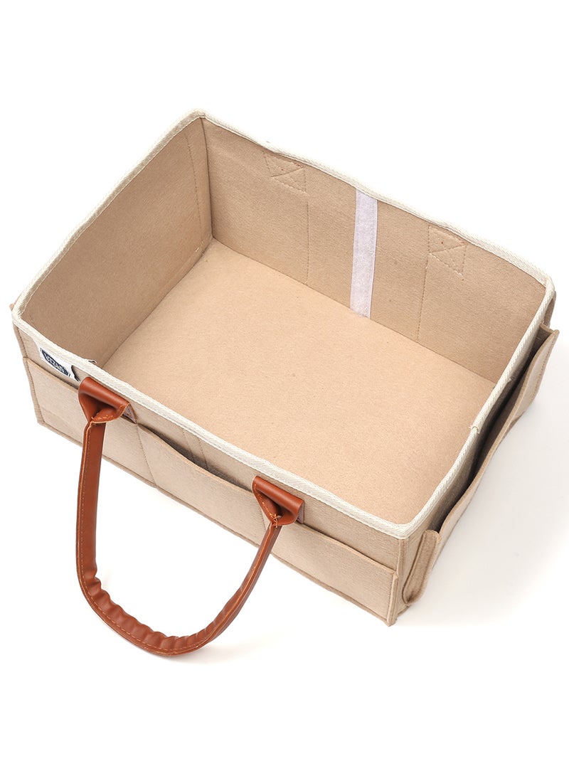 Little Story - Foldable And Portable Diaper Caddy Organizer Caddy With Travel Pouch - Medium - Ivory - Image 1