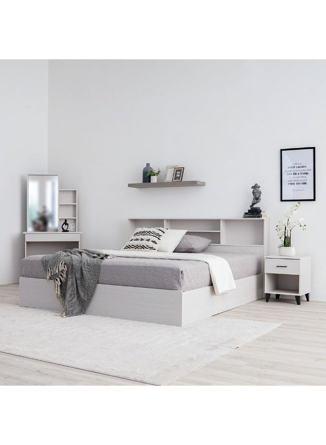 Gamorah 5 Pieces Bed Set King Size, Night Stand, Dresser And Stool with Mirror, Wood Washed White 180x200cm