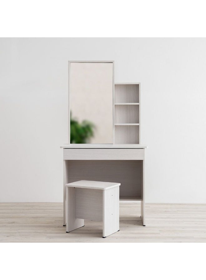 Gamorah 5 Pieces Bed Set King Size, Night Stand, Dresser And Stool with Mirror, Wood Washed White 180x200cm