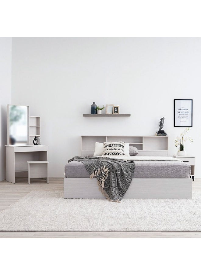 Gamorah 5 Pieces Bed Set King Size, Night Stand, Dresser And Stool with Mirror, Wood Washed White 180x200cm