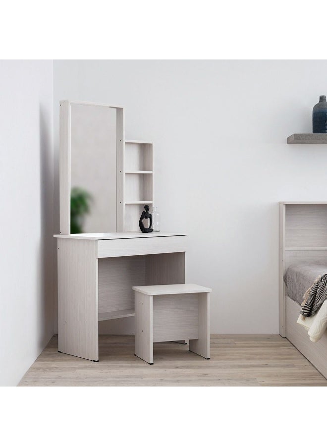 Gamorah 5 Pieces Bed Set King Size, Night Stand, Dresser And Stool with Mirror, Wood Washed White 180x200cm