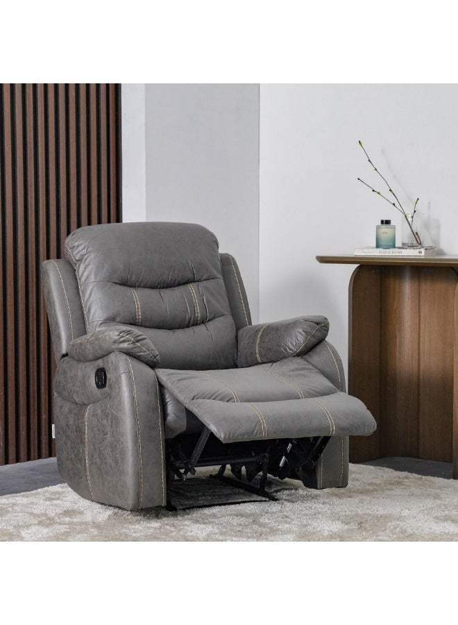 DANUBE HOME Adric Recliner Faux Leather Sofa Accent Relaxing Chair Metal Leg Single Seater Modern Design Living Room Furniture Dark Grey Dark Grey 82x80x98cm  - Image 2