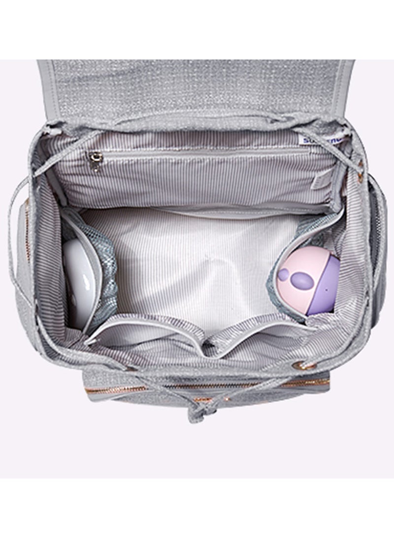 صنفينو حقيبة ظهر فوج لحفاضات الأطفال حديثي الولادة مصنوعة من قماش عالي الجودة ومزودة بسحاب وأجزاء مغناطيسية للإغلاق - لون رمادي - Image 2