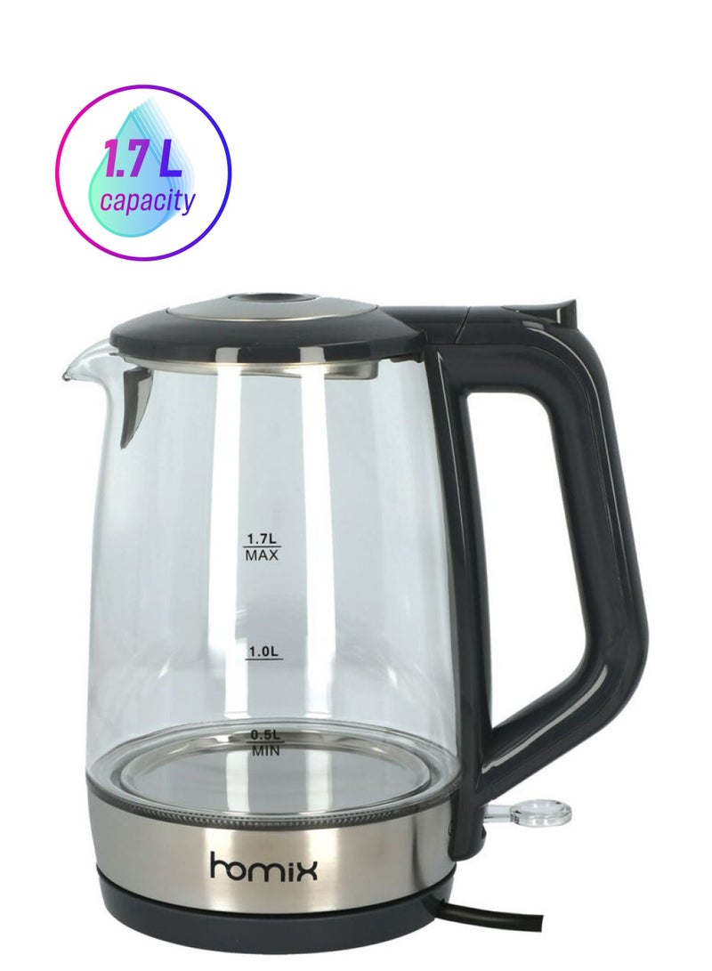 هوميكس غلاية كهربائية زجاجية 1.7 L 2200 W G918 شفاف/فضي/أسود - Image 1