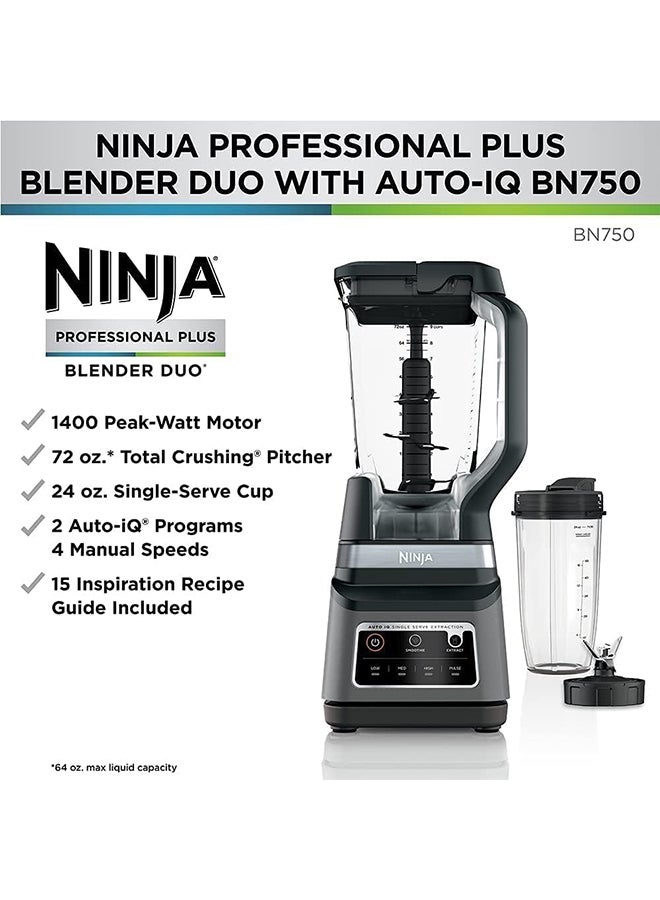 Ninja - 2-In-1 Blender With 3 Automatic Programs; Blend, Max Blend, Crush, And 4 Manual SettIngs, 2.1L Jug & 700ml Cup,Dishwasher Safe Parts, Auto-iQ 2.1 L 1200 W BN750ME Black - Image 1