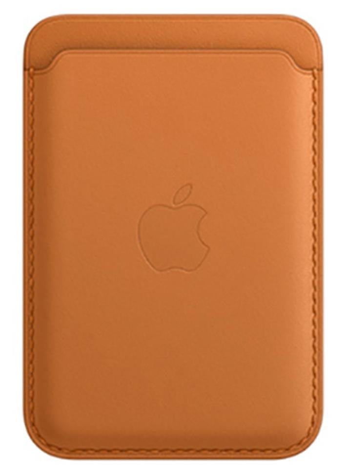 ابل  محفظة من الجلد لهاتف آيفون تدعم شحن ماج سيف بني ذهبي - Image 1