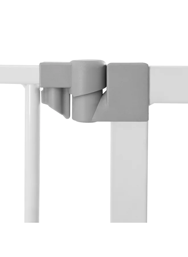hauck Safety Gate For Doors And Stairs Clear Step, Pressure Fit, 75 - 80 Cm Large, Thin Step Over Bar, No Drilling Needed, Extendable With Separate Extensions Metal - White