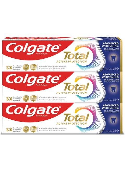 Total Advanced Whitening Toothpaste 12 Hour Protection White 3x75ml